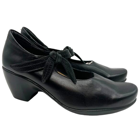 Naot Mary Jane Black Leather Heels 42 US 11 Bow Strap Comfort Dress Shoes - Picture 1 of 13